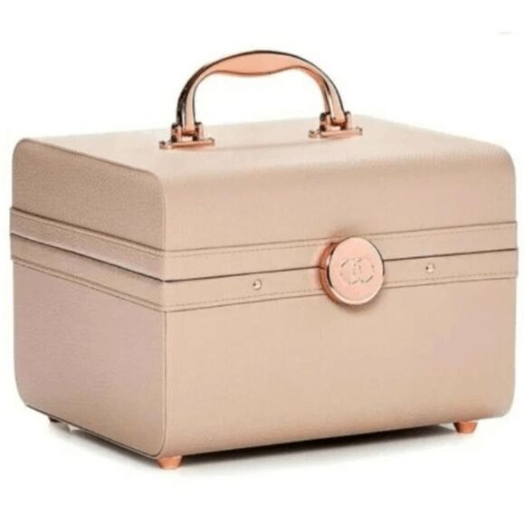 Caboodles Life & Style Small Train Case Oatmeal White and Rose Gold Travel Case - Picture 1 of 14